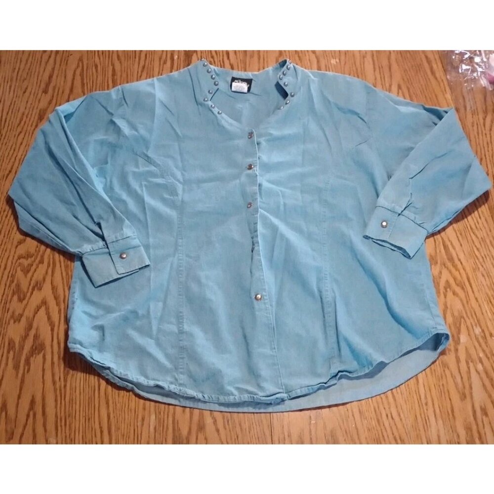 Vintage Women's Roper Denim Long Sleeve Shirt Size W/ Shoulder Pads 44